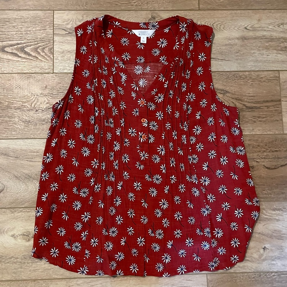 Dark Red Floral Market & Spruce Tank Size 2X